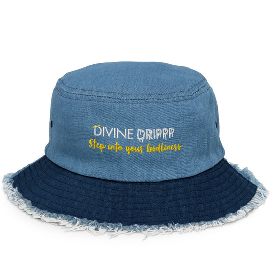 Two-Tone "Distressed Denim" Divine Drippp Bucket Hat